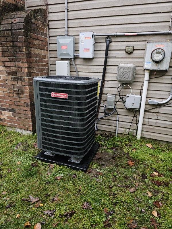 Goodman outdoor AC condenser installed at a Maryland home