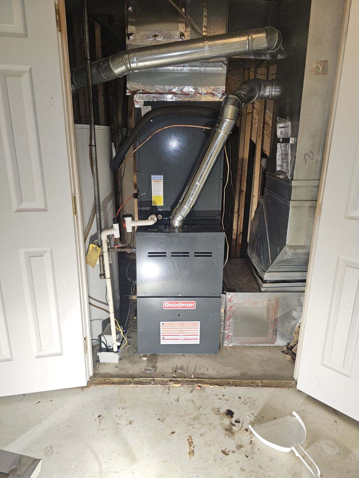 Newly installed Goodman gas furnace in a Charles County home